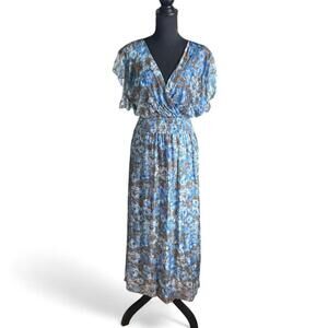 Le Ragazze Made in Italy blue floral silk mix maxi dress Size Medium